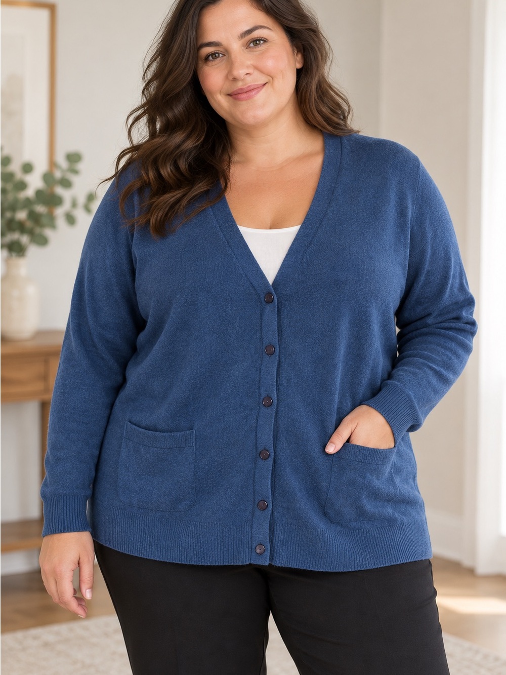 Talbots Woman Pure Cashmere Blue Button Front Cardigan 2X